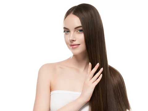 Beautiful long hair smooth woman with perfect hairstyle young model Stock  Photo | Adobe Stock