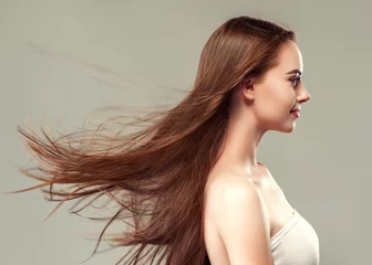 Tuinposter Beautiful long hair smooth woman with perfect hairstyle young model © Utkamandarinka