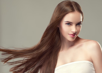 Beautiful long hair smooth woman with perfect hairstyle young model
