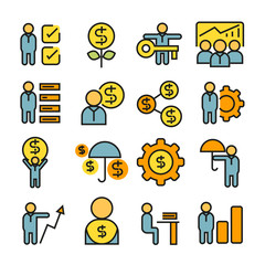 office and business management icons in color style