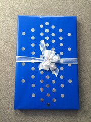 blue gift box with ribbon and bow