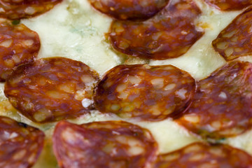 Pizza con salame piccante e mozzarella