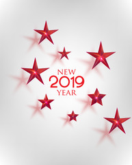 New year invitation card with red decoration stars. Vector illustration