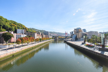 Fototapeta na wymiar Bilbao Riverbank on sunny day, Spain