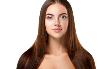 Fototapeta premium Woman with beautiful long hair isolated on white healthy and shine hairstyle