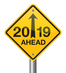 Vector illustration of road sign 2019.