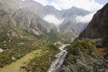 Nature. Mountains. Journeys. Magnificent view of the mountain gorge