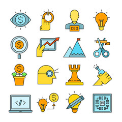 startup business icons color style