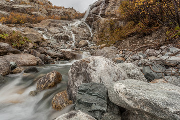 Waterfall in the mountains. Kavkaz. Dombay.