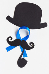 Mustache pattern with blue ribbon. Prostate Cancer awareness