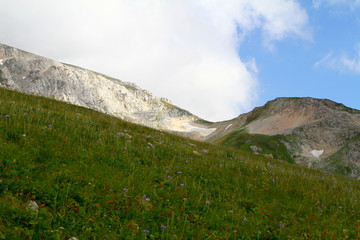 pretty mountain pass landscape with blue sky, natural landscape photo