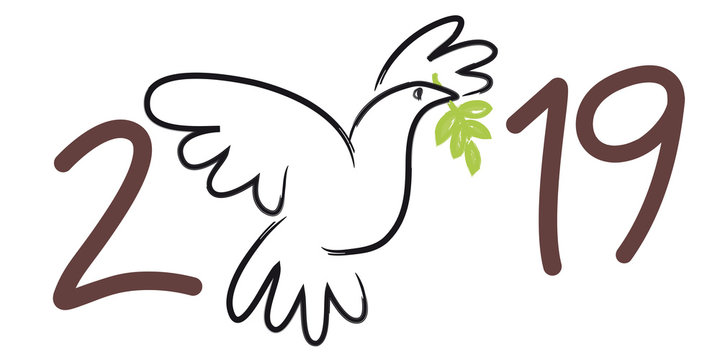 Carte de vœux 2019 symbolisant la paix, avec le dessin d’une colombe portant une branche d’olivier