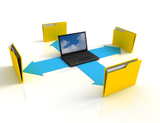 3d laptop. notebooks and folders with documents