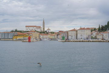 Obraz premium view from the sea on the Slovenian city Piran