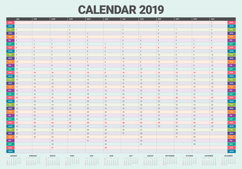 Year 2019 calendar vector design template