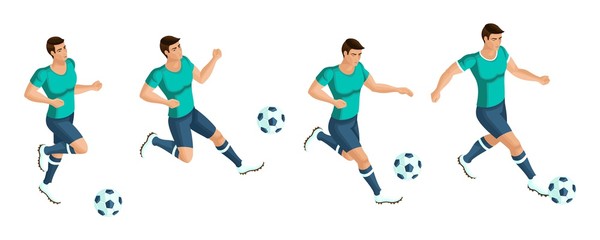 Fototapeta na wymiar Isometrics Soccer player. Playing football, the player beats the ball, running, attack, goalkeeper. The concept of the