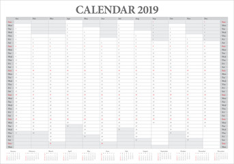 Year 2019 calendar vector design template