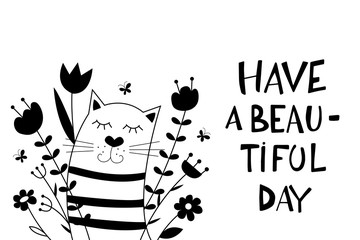 Greeting card with cute cat.