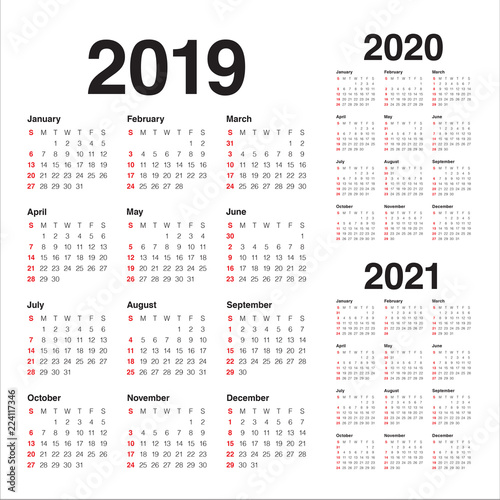"Year 2019 2020 2021 calendar vector design template ...