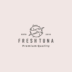 tuna fish logo hipster retro vintage emblem label seafood vector icon