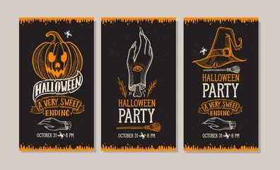 Tuinposter Halloween party invitation with hand-drawn illustrations. © marchiez