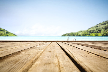 wooden pier background and free space for your decoration. Summer sea landscape. 