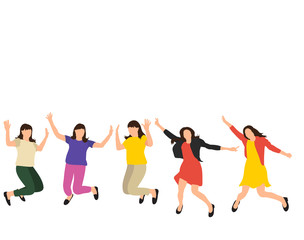 isolated, girl jumping, set of flat style