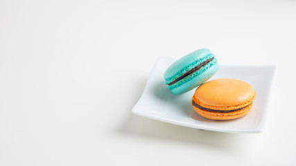 A french sweet delicacy, Macaroons variety closeup.Macaroon on the table,Food concept background.