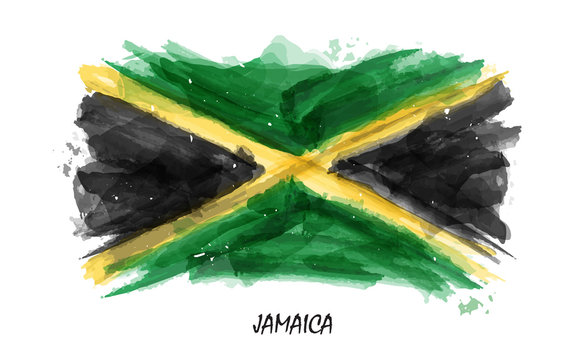 Realistic watercolor painting flag of Jamaica . Vector . ( Not auto trace . Use watercolour brush )