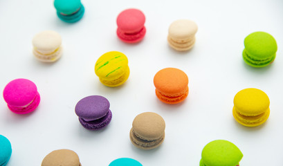 A french sweet delicacy, macaroons variety closeup.macaroon colourful texture.