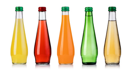 set of bottled fruit juice