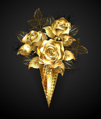 waffle horn with gold roses