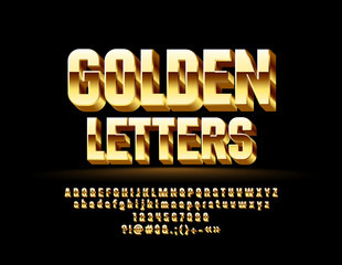 Luxury Golden 3D Font. Chic Alphabet Letters, Numbers and Symbols.