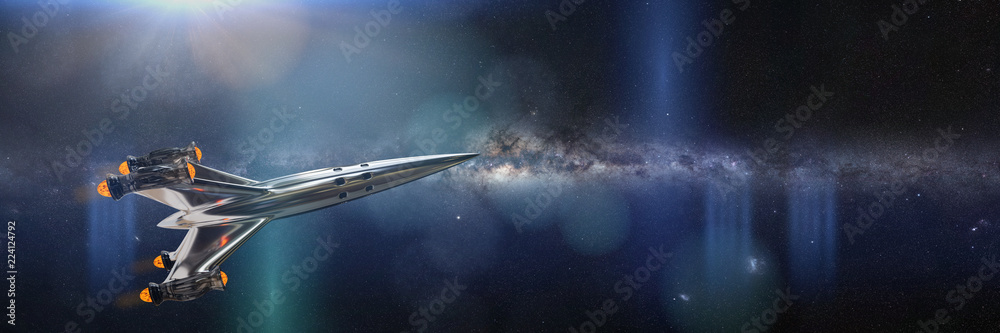Canvas Prints spaceship in front of the milky way galaxy