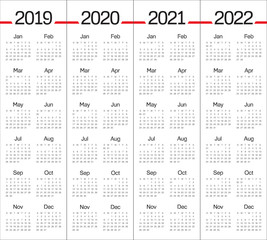 Year 2019 2020 2021 2022 calendar vector design template