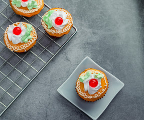Cup cake on modern background.