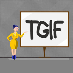 Text sign showing Tgif. Conceptual photo American family oriented show Friday Madness Celebration Rest day.