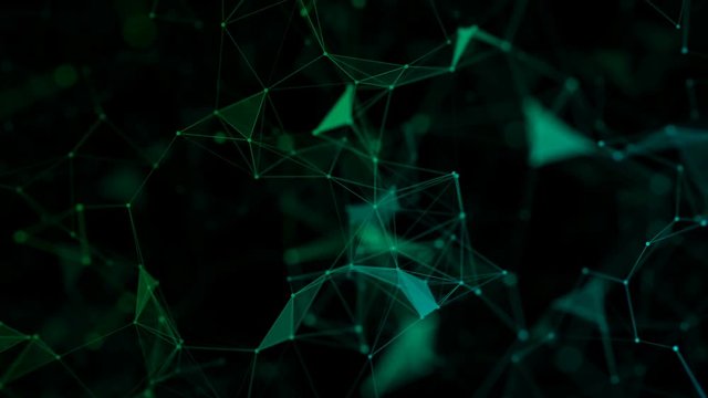 Green geometric shapes.Abstract space background, geometry surfaces, lines and points. Can be used as digital dynamic wallpaper, technology background.Seamless loop.