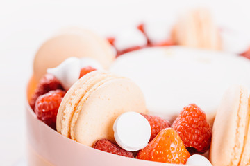 Macaron And Strawberry Birthday Cake