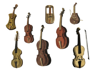 Naklejka premium Musik (1850) published in Copenhagen, a vintage illustration of a violin, classical guitar and flute variants. Digitally enhanced by rawpixel.