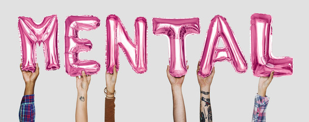 Hands showing mental balloons word