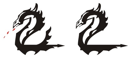 Ethnic dragon symbol in the form of number two. Icons of dragons in the form of the two with elements of a wing and an arrow for your creative design