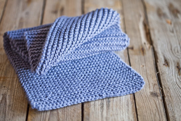 Blue knitted wooden scarf