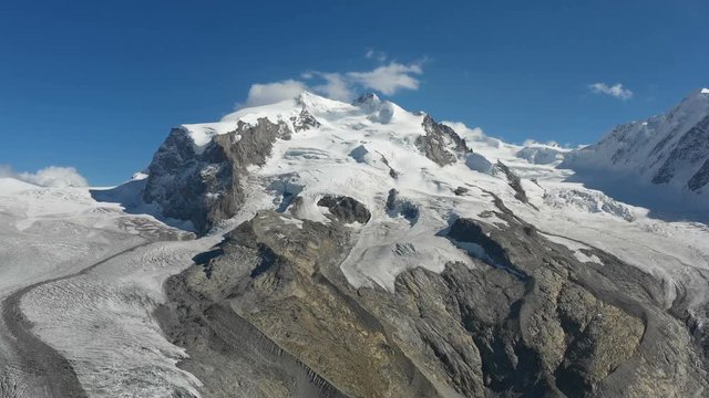 Aerial view of the Monte Rosa Alps with Gorner glacier in Zermatt, Switzerland
