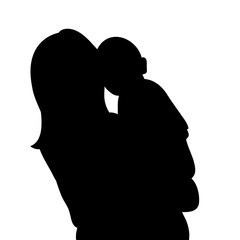 vector, isolated silhouette portrait of mother and baby