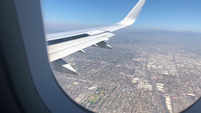 Los Angeles Skyline from Airplane Window
