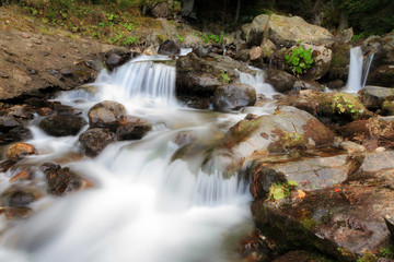 Fototapeta na wymiar Beautiful cold cascade stream in the Rila Nature Park near the Rila lakes in Bulgaria in autumn