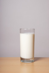 glass of milk on table with copy space