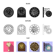 Vector illustration of clock and time icon. Collection of clock and circle stock vector illustration.
