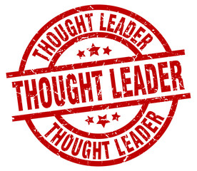 thought leader round red grunge stamp